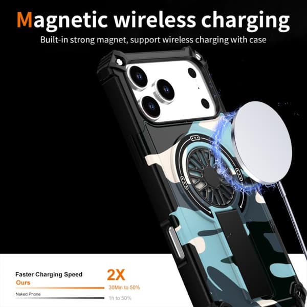 iPhone 18 Pro Max / iPhone 17 Pro Max Camouflage Kickstand Rotating Shaft MagSafe Skal Grön kamouflage