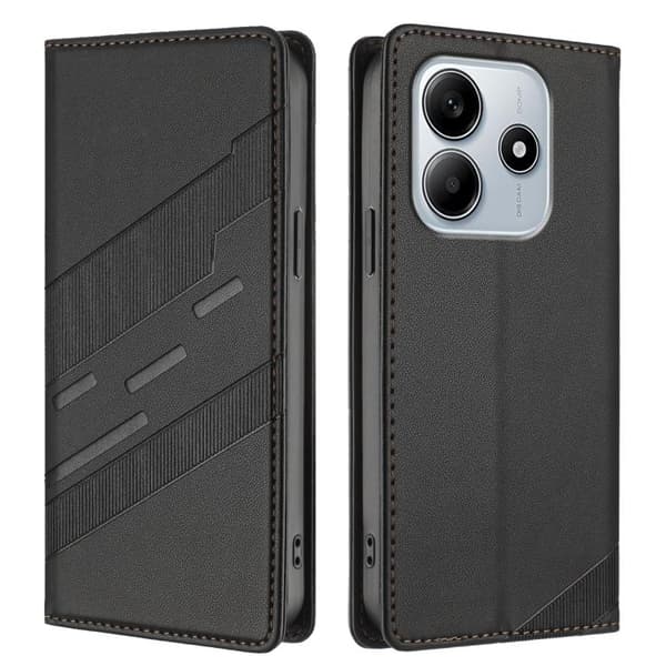 Redmi Note 14 4G - Multifunktionell Plånboksfodral i Retro Läder,, Embossed Design Svart