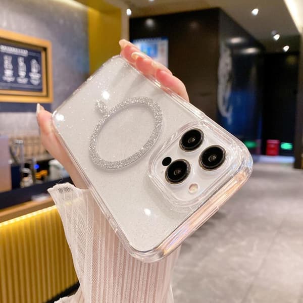 iPhone 16 Pro Klar Glitter Pulver MagSafe Skal