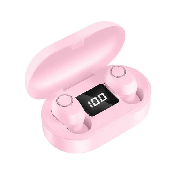 DT-13 Trådlöst två öron Bluetooth-headset stödjer touch & smart magnetisk laddning Rosa