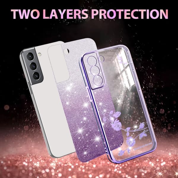 Samsung Galaxy S21 5G Skal med Gradient Glittrande Blommor Purpur