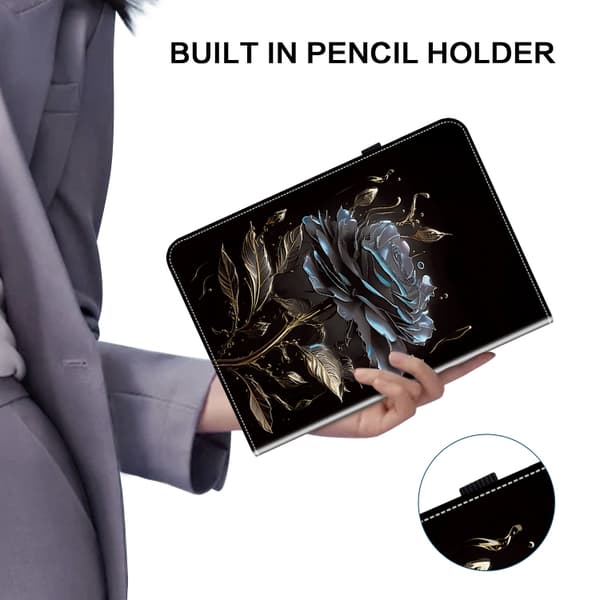 Samsung Galaxy Tab S5e T720 Läderfodral med Kristalltextur Svart ros