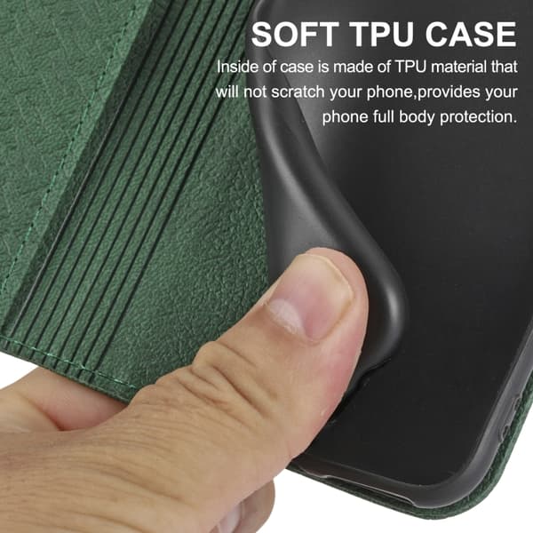 iPhone 16 Pro Max Woven Texture Stitching Magnetisk Läder Skal Fodral Grön