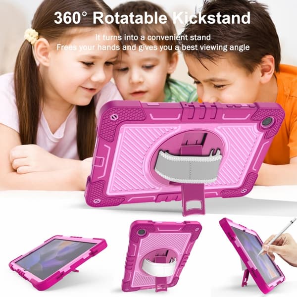 Samsung Galaxy Tab A9+ / A11+ 360° Rotationsskydd i silikon Rosaröd + Rosa