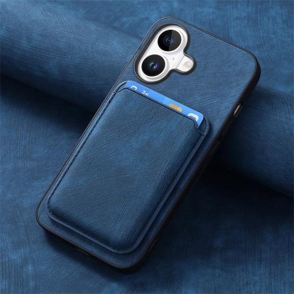 iPhone 17 Retro Läderkortväska Magnetisk Skal Blå