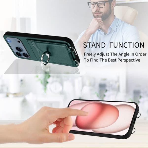 iPhone 18 Pro / iPhone 17 Pro Skal med Korsa Rep Ring och Kortfack Grön