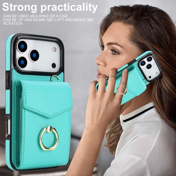 iPhone 18 Pro Max / iPhone 17 Pro Max Skal med Ringhållare och RFID-kortfack Mintgrön
