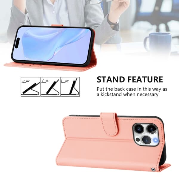 iPhone 16 Pro Max Skal Solid Färg med Lanyard - Läderfodral Rosa