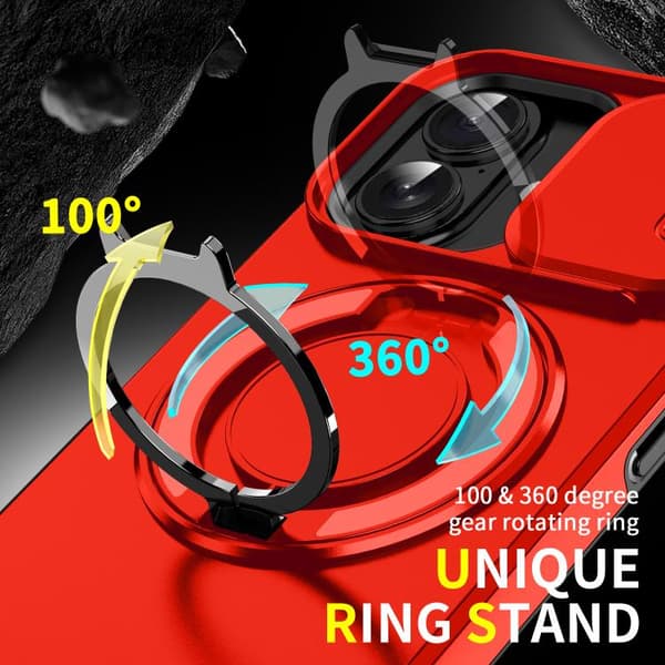iPhone 17 Skal med Sliding Camshield Ring Holder Röd