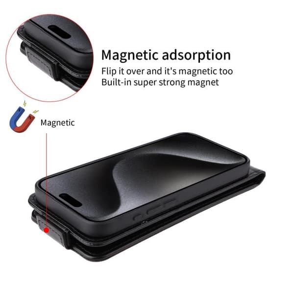 iPhone 18 Pro Max / iPhone 17 Pro Max Skal Läderfodral med Magnetisk Vertikal Flip och Spänne Svart