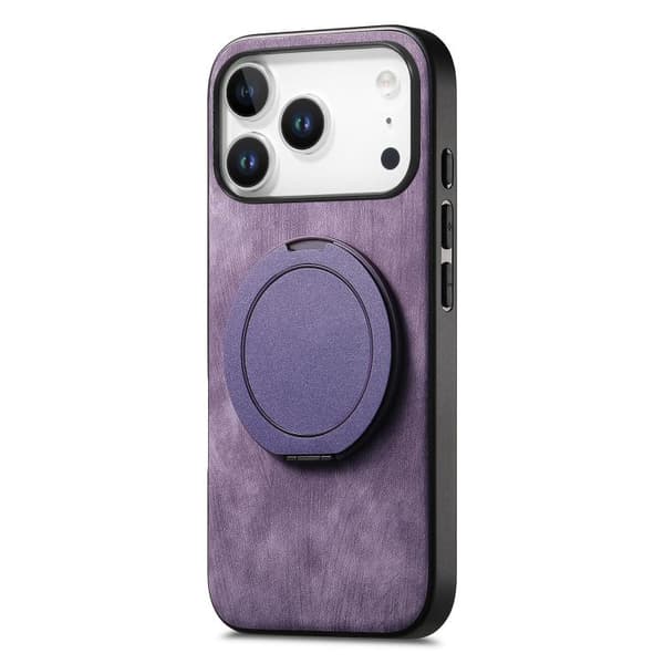 iPhone 17 Pro Retro Läder Rotations Rund Skal Purpur