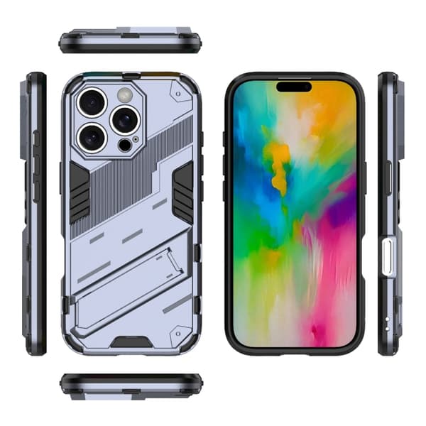 iPhone 16 Pro Max Punk Armor 2 1 PC + TPU Skal med Hållare Grå