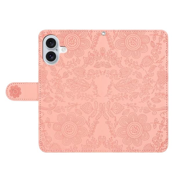 iPhone 17 Skal läderfodral med blommönster - relief Rosa