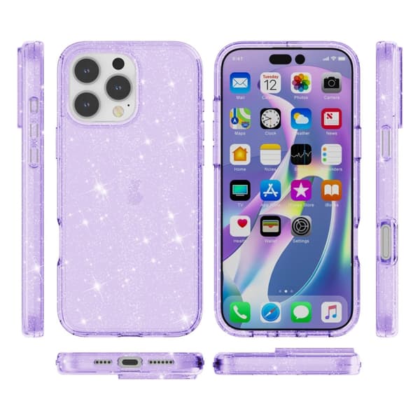 iPhone 16 Pro Shockproof Terminator Glittrande Pulver Skal Purpur