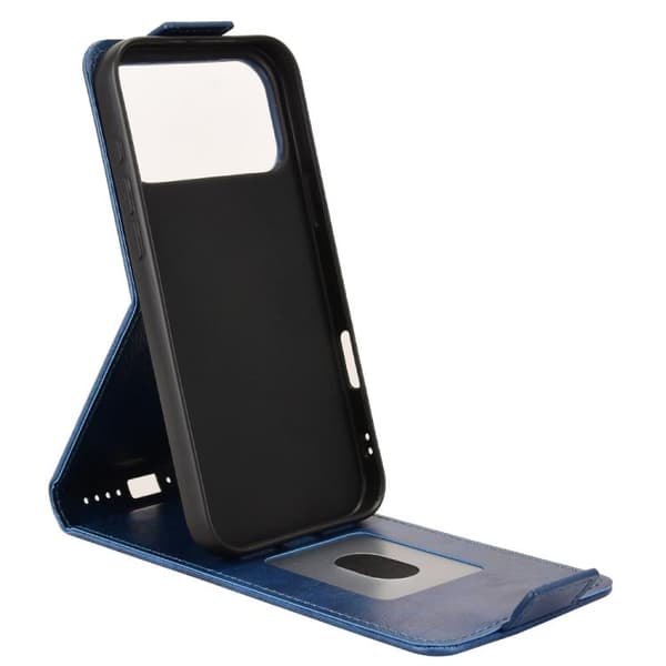 iPhone 18 Pro / iPhone 17 Pro Skal läderfodral med magnetisk vertikal flip och spänne Blå