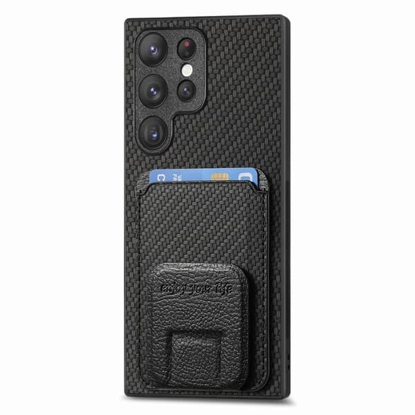Samsung Galaxy S24 5G Skal i Kolfiber med Kortficka och Fällbart Ställ Svart