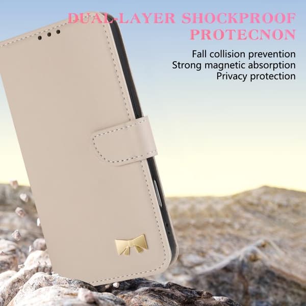 iPhone 18 Pro Max / iPhone 17 Pro Max Skal läderfodral - metall med handrem Aprikos