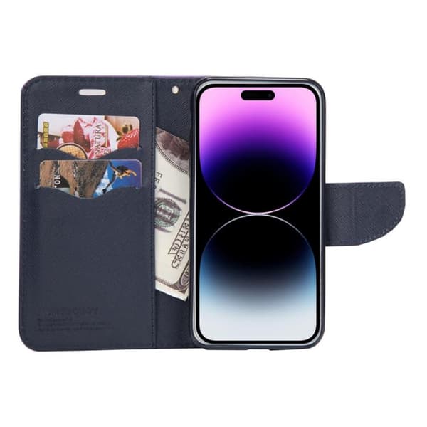 iPhone 18 Pro Max / iPhone 17 Pro Max Skal läderfodral - Mercury Kontrastfärg och Splicing Rosröd