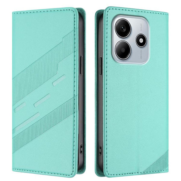 Redmi Note 14 4G - Multifunktionell Plånboksfodral i Retro Läder,, Embossed Design Mintgrön