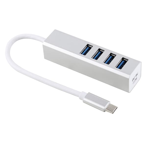USB 3.0 till USB-C Hub med 4 portar - 5Gbps Super Speed, Silver