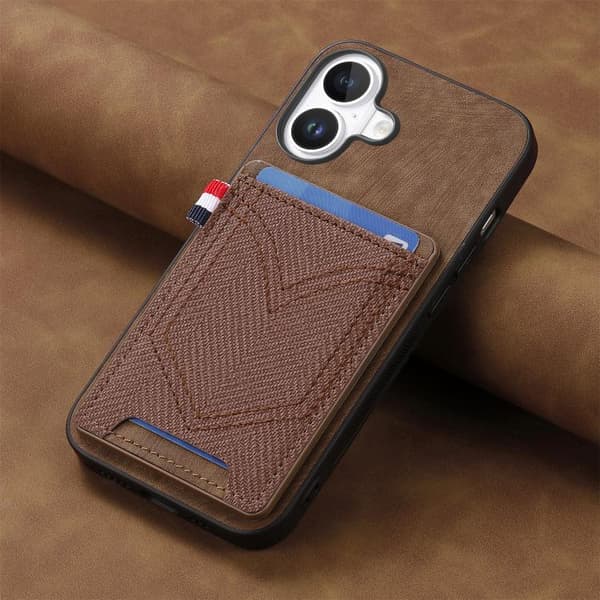 iPhone 17 Skal - Denim Textur med Kortfack Brun