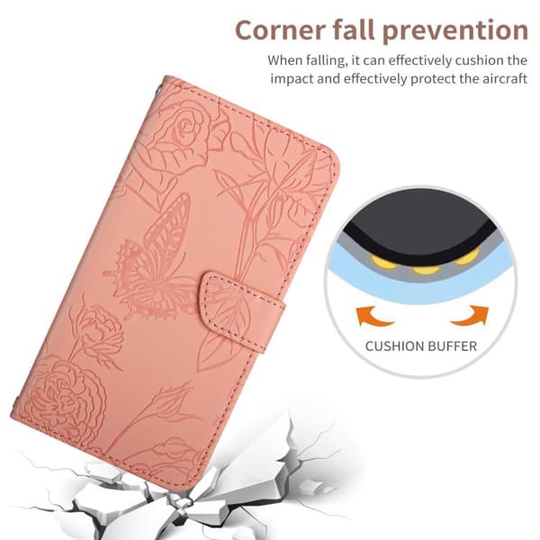 iPhone 18 Pro Max / iPhone 17 Pro Max Skal läderfodral med fjärilsprägling och flip-design Rosa