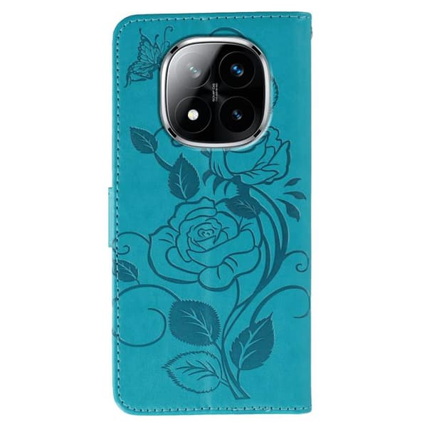 Redmi Note 14 Pro+ 5G - Rose Butterfly Prägad Läder fodral Blå