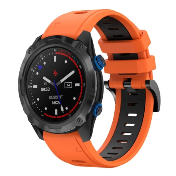 För Garmin Descent MK 2i 26 mm tvåfärgad watch i silikon Orange-Black