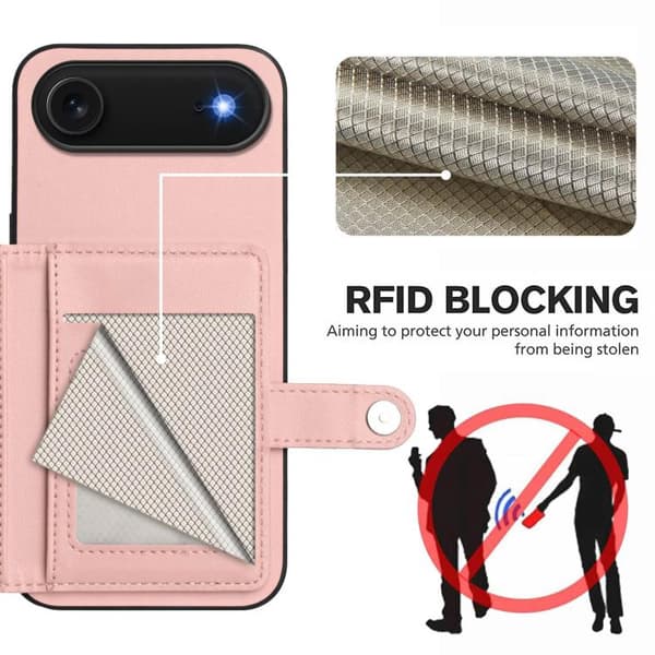 iPhone 17 Air Skal med RFID-skydd och kortfack Rosa