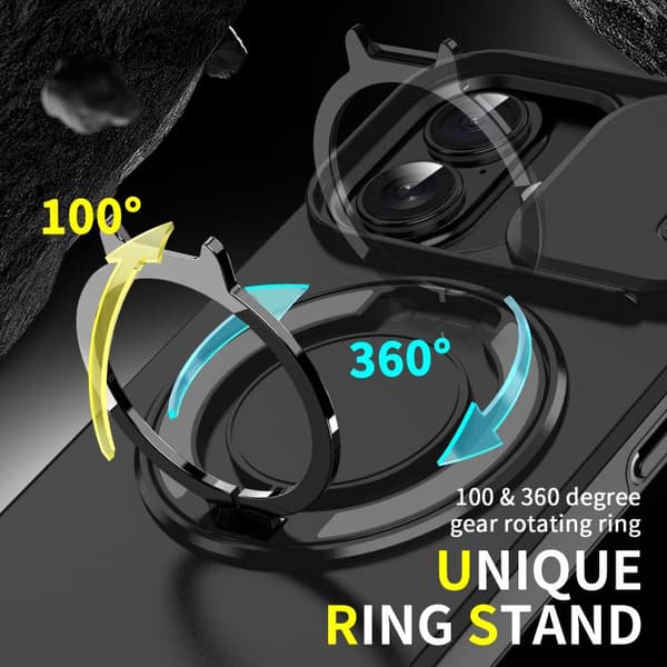 iPhone 17 Skal med Sliding Camshield Ring Holder Svart