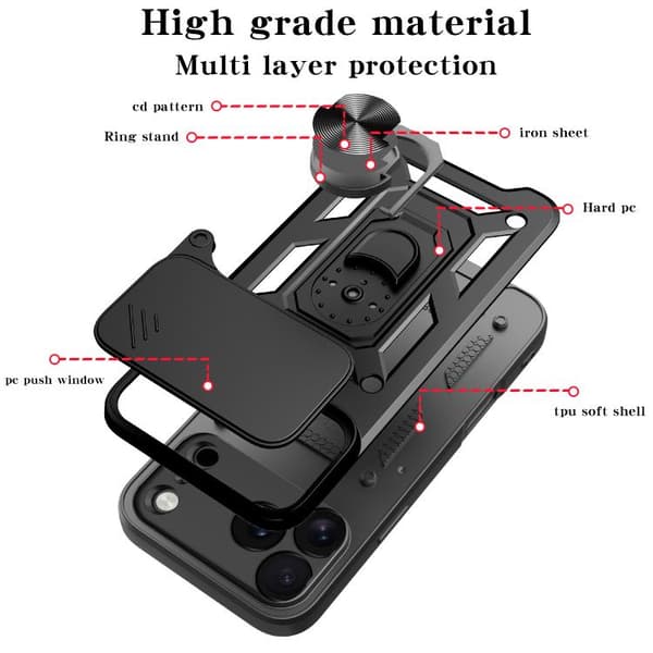 iPhone 17 Pro Max Skal med Glidande Kameraskydd - TPU+PC Röd