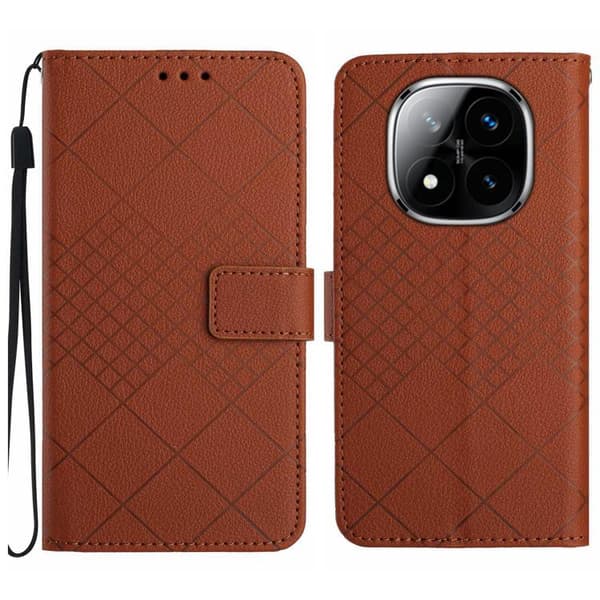 Redmi Note 14 Pro 4G - Rhombisk Rutnät Textur Läder Mobilskal Brun