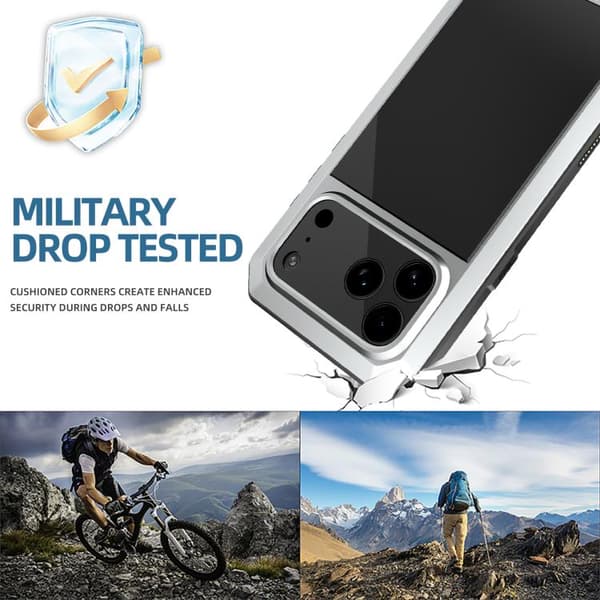 iPhone 17 Pro Skal - Rödpeppar - Trippelskyddad Metall Silver