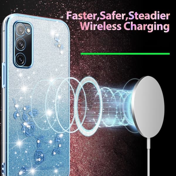 Samsung Galaxy S20 FE Skal med Gradient Glittrande Blommor Blå