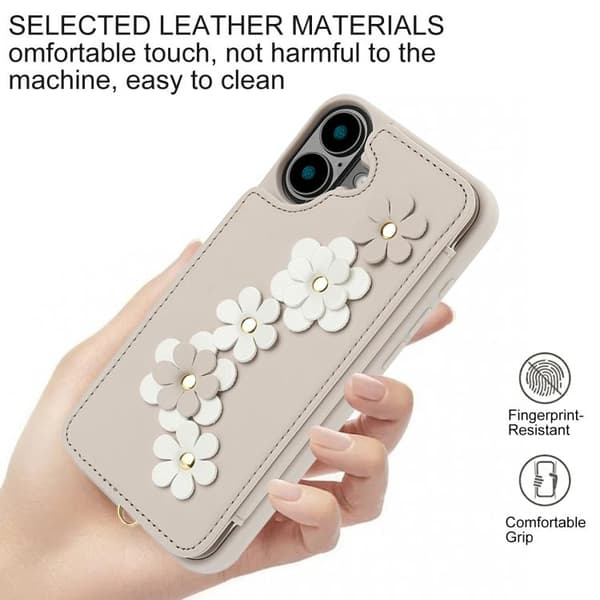 iPhone 17 Skal läderfodral med blommönster Vit