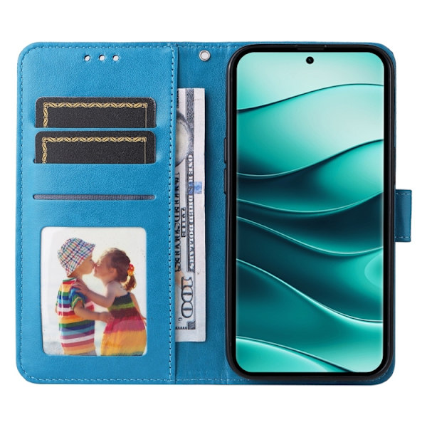 Redmi Note 14 Pro 5G / Note 14 Pro+ 5G - Prägad Solros Läderfodral Blå