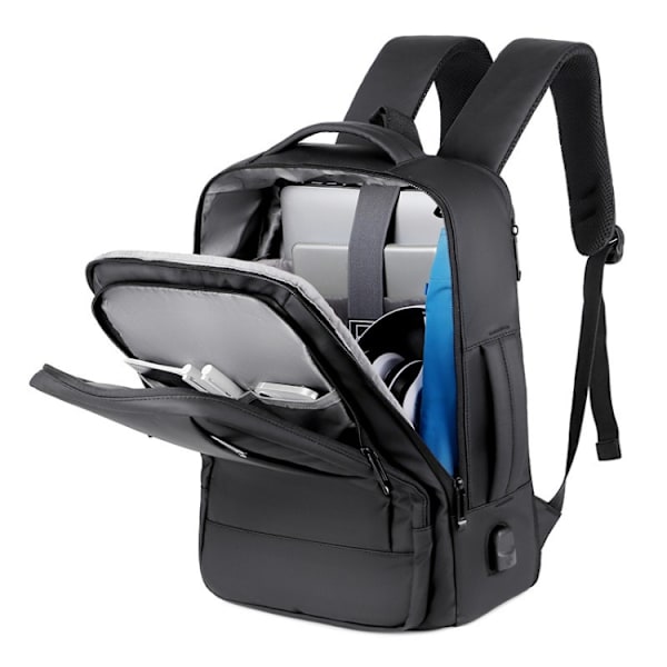 P990 15,6 tums stor kapacitet multifunktionell ryggsäck med extern USB-laddningsport Svart