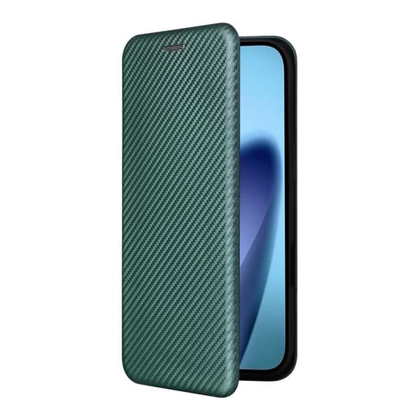 iPhone 17 Air Skal läderfodral - kolfibertextur Grön