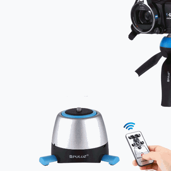 Elektroniskt 360 graders roterande panoramastativhuvud + runt bricka med fjärrkontroll för smartphones, GoPro, DSLR-kameror Blå