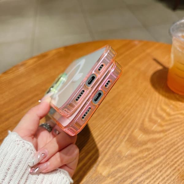 iPhone 18 Pro / iPhone 17 Pro Skal med Kontrastfärg Gradient och Transparent MagSafe Blågrön + Rosa