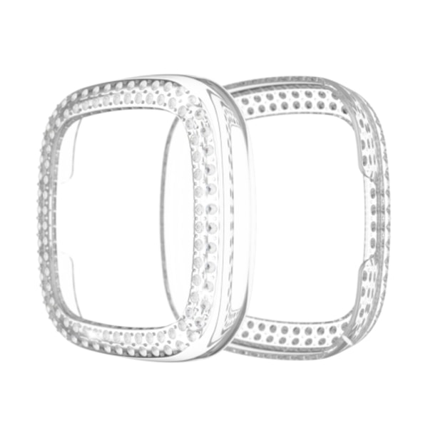 För Fitbit Versa 3 / Versa Sense Double Row Plating Diamonds PC- case Transparent