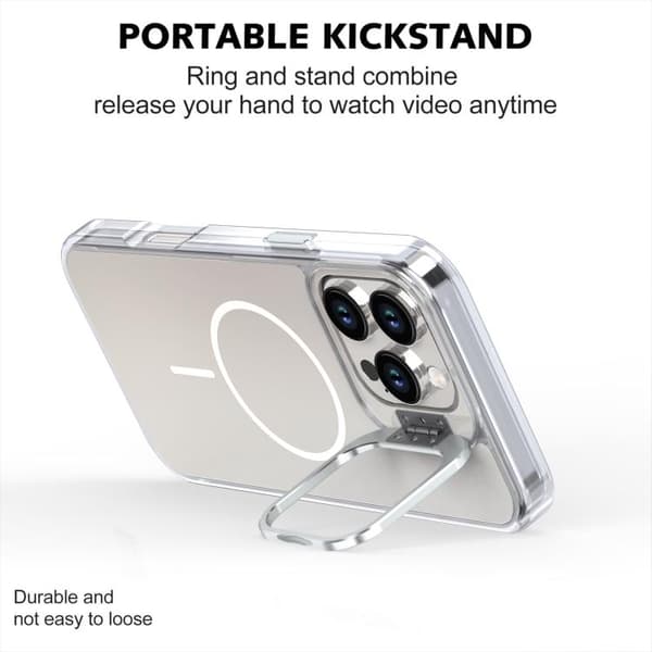 iPhone 16 Pro Gradient Discolor Lens Kickstand Magsafe Skal Vit