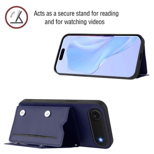 iPhone 17 Air Skal med Fyra Kortfack och Handledsrem Blå