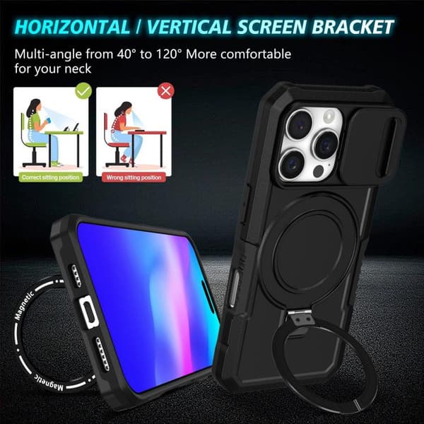 iPhone 16 Pro Max Sliding Camshield MagSafe Skal - TPU Hybrid PC Telefonfodral Svart