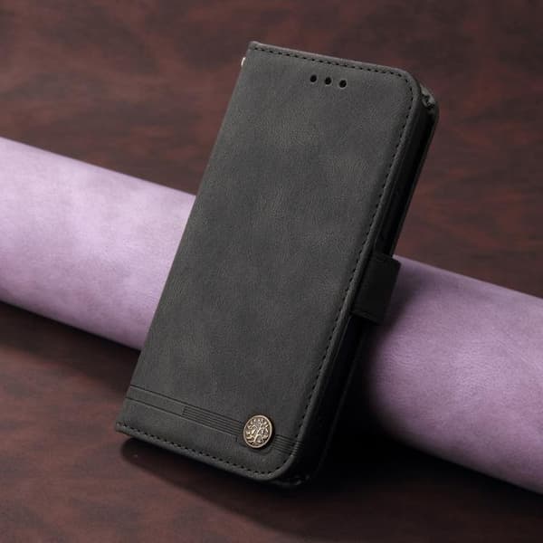 iPhone 18 Pro Max / iPhone 17 Pro Max Skal läderfodral - Livets Träd Design Svart