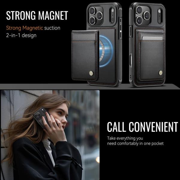 iPhone 18 Pro Max / iPhone 17 Pro Max Skal JEEHOOD Britisk Stil RFID MagSafe Kortväska PU Svart