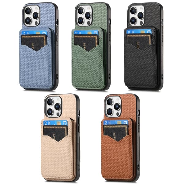 iPhone 18 Pro Max / iPhone 17 Pro Max Skal - Kolfiber med MagSafe - Vertikal Flip för Kort Brun