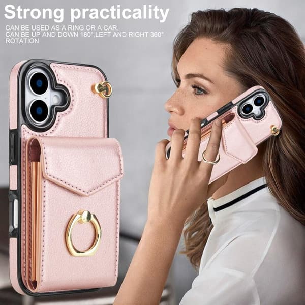 iPhone 17 Skal med Ringhållare och RFID-kortfack Roséguld