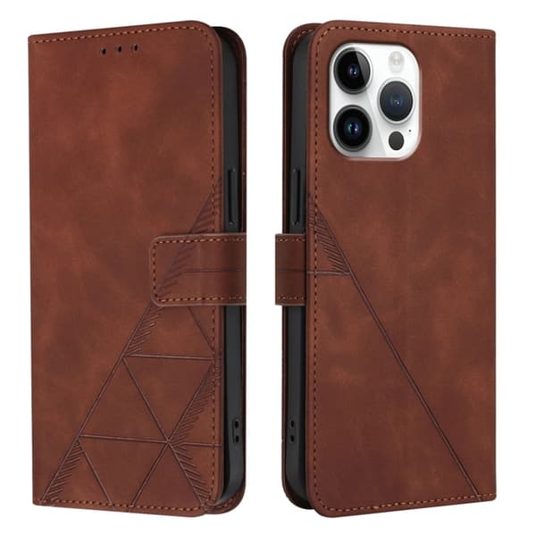 iPhone 16 Pro Max Skal - 3D Embossed Flip Fodral Läder Brun