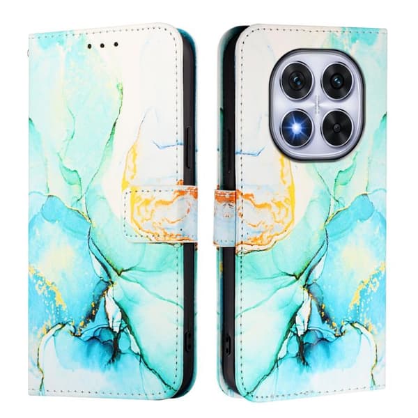Redmi Note 14 Pro / 14 Pro+ 5G Global - Flip Läderfodral med Marmor Mönster PT003 Grön